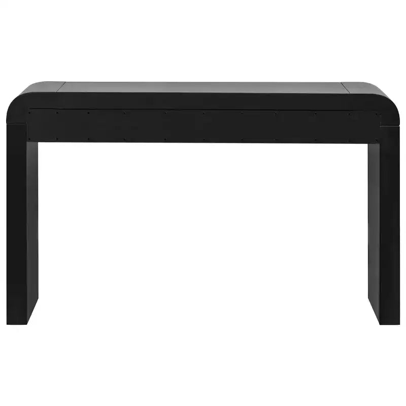 Consolle rustica con frontale del cassetto scanalato, angoli arrotondati e gambe spesse per corridoio e soggiorno, nera