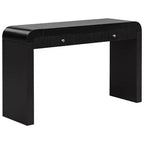 Consolle rustica con frontale del cassetto scanalato, angoli arrotondati e gambe spesse per corridoio e soggiorno, nera