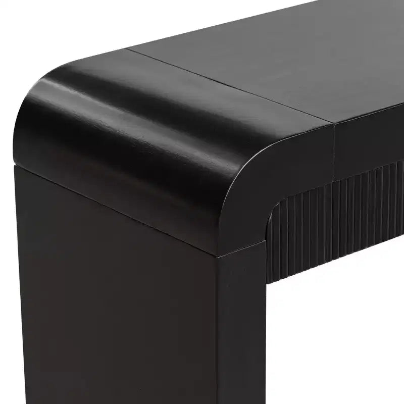 Consolle rustica con frontale del cassetto scanalato, angoli arrotondati e gambe spesse per corridoio e soggiorno, nera