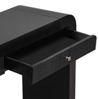 Consolle rustica con frontale del cassetto scanalato, angoli arrotondati e gambe spesse per corridoio e soggiorno, nera