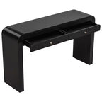 Consolle rustica con frontale del cassetto scanalato, angoli arrotondati e gambe spesse per corridoio e soggiorno, nera