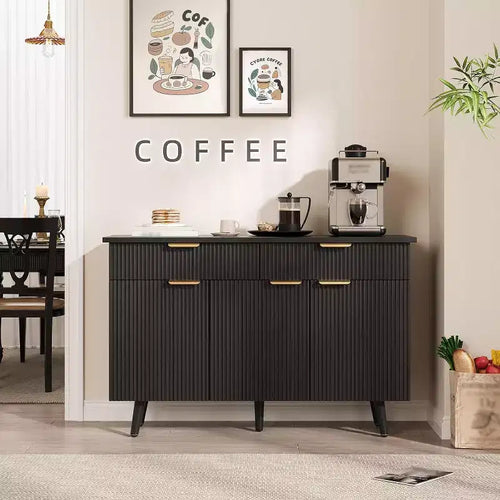 Mobile credenza moderno scanalato da 47", tavolo consolle con 3 ante, 2 cassetti e ripiani regolabili, credenza d'accento per sala da pranzo e soggiorno