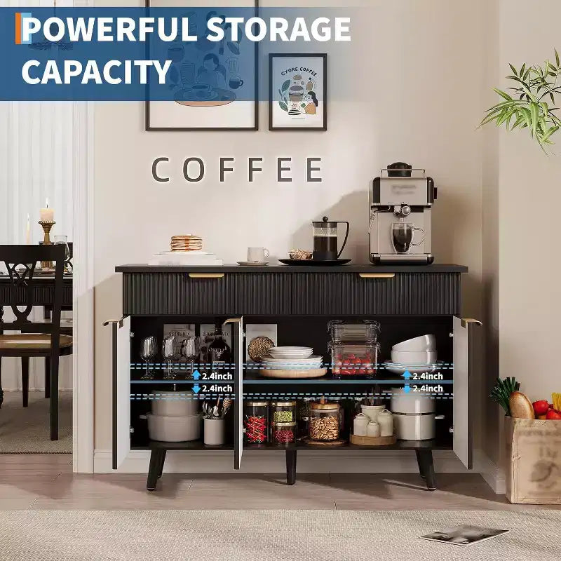 Mobile credenza moderno scanalato da 47", tavolo consolle con 3 ante, 2 cassetti e ripiani regolabili, credenza d'accento per sala da pranzo e soggiorno