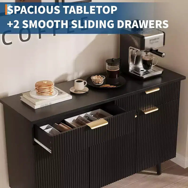 Mobile credenza moderno scanalato da 47", tavolo consolle con 3 ante, 2 cassetti e ripiani regolabili, credenza d'accento per sala da pranzo e soggiorno