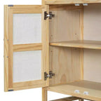 Credenza Buffet con Ante in Rattan e Mobile Contenitore per Ingresso Sala da Pranzo Cucina Soggiorno, Naturale
