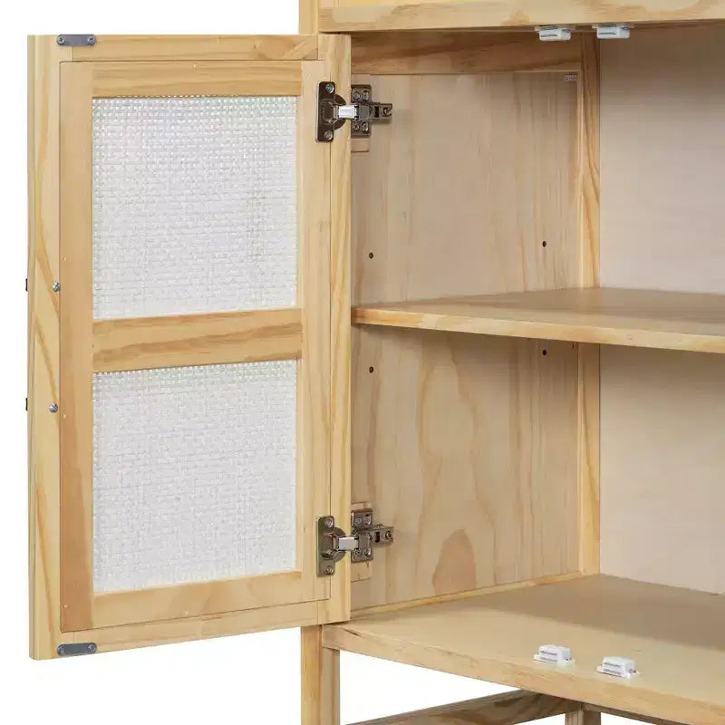 Credenza Buffet con Ante in Rattan e Mobile Contenitore per Ingresso Sala da Pranzo Cucina Soggiorno, Naturale