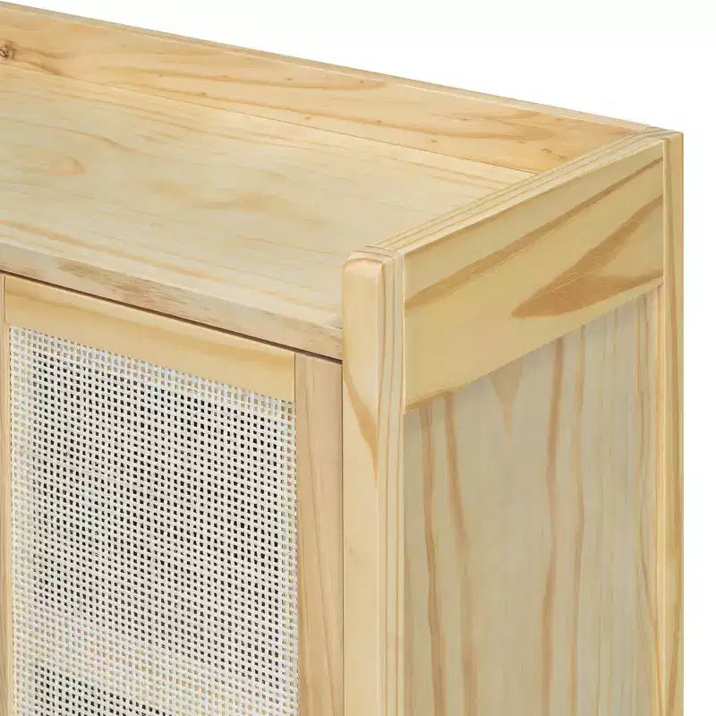 Credenza Buffet con Ante in Rattan e Mobile Contenitore per Ingresso Sala da Pranzo Cucina Soggiorno, Naturale