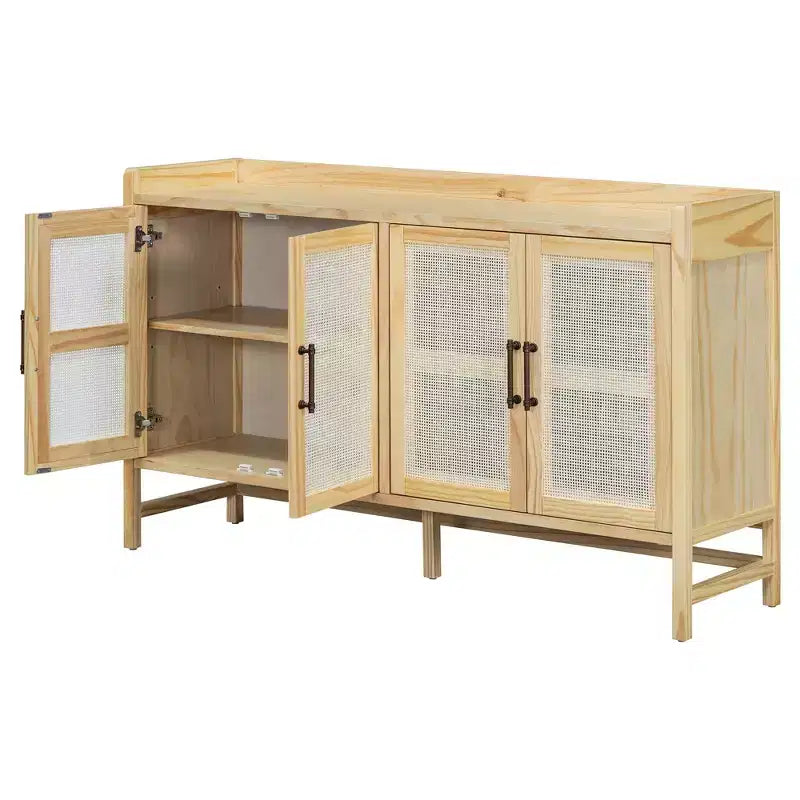 Credenza Buffet con Ante in Rattan e Mobile Contenitore per Ingresso Sala da Pranzo Cucina Soggiorno, Naturale