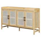 Credenza Buffet con Ante in Rattan e Mobile Contenitore per Ingresso Sala da Pranzo Cucina Soggiorno, Naturale