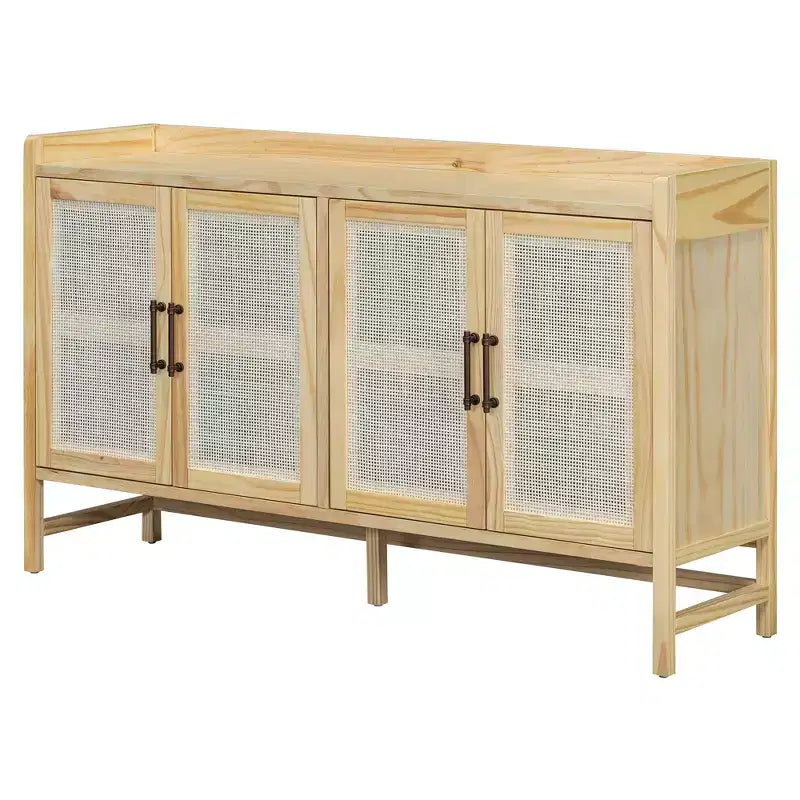 Credenza Buffet con Ante in Rattan e Mobile Contenitore per Ingresso Sala da Pranzo Cucina Soggiorno, Naturale