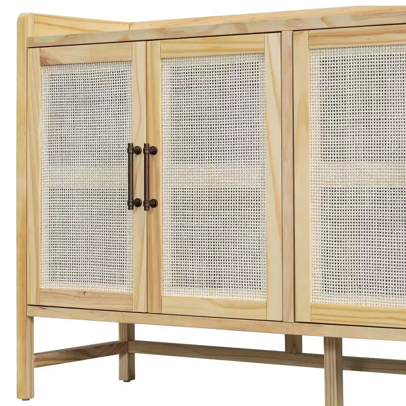 Credenza Buffet con Ante in Rattan e Mobile Contenitore per Ingresso Sala da Pranzo Cucina Soggiorno, Naturale