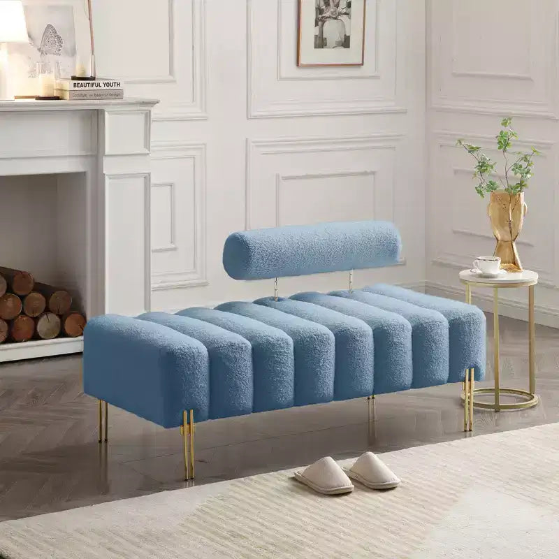 Panca imbottita azzurra chiara larga 135 cm, divanetto moderno a 2 posti per camera da letto, ingresso o corridoio, panca fondoletto con seduta comoda