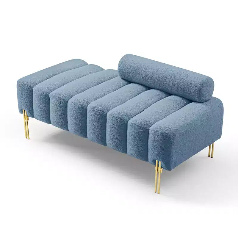 Panca imbottita azzurra chiara larga 135 cm, divanetto moderno a 2 posti per camera da letto, ingresso o corridoio, panca fondoletto con seduta comoda