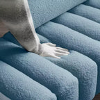 Panca imbottita azzurra chiara larga 135 cm, divanetto moderno a 2 posti per camera da letto, ingresso o corridoio, panca fondoletto con seduta comoda