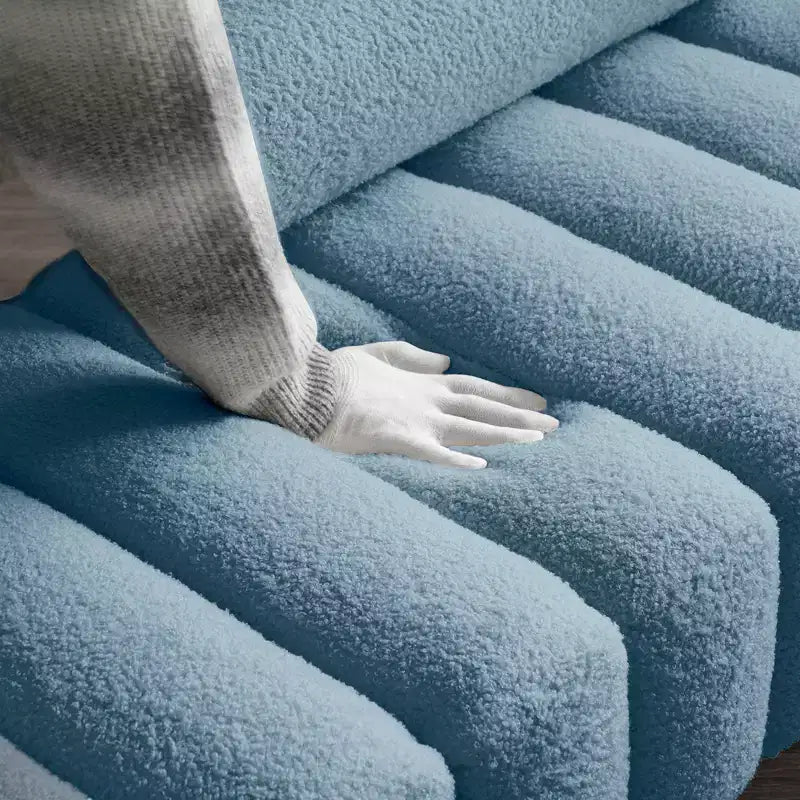 Panca imbottita azzurra chiara larga 135 cm, divanetto moderno a 2 posti per camera da letto, ingresso o corridoio, panca fondoletto con seduta comoda
