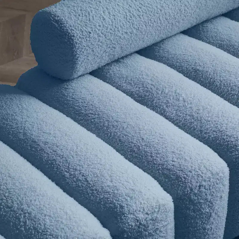 Panca imbottita azzurra chiara larga 135 cm, divanetto moderno a 2 posti per camera da letto, ingresso o corridoio, panca fondoletto con seduta comoda