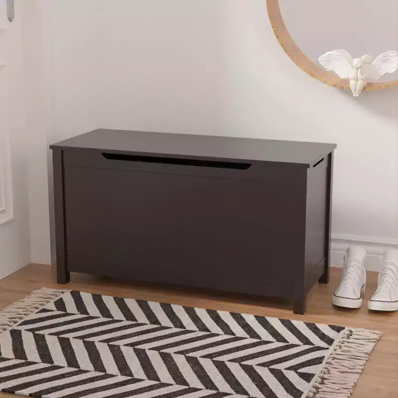 Contenitore Giocattoli in Legno con Cerniera di Sicurezza, Cassapanca Porta Giocattoli per Bambini con Coperchio per Camera da Letto, Sala Giochi, Soggiorno, 80x33x42.4 cm Marrone Scuro