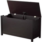 Contenitore Giocattoli in Legno con Cerniera di Sicurezza, Cassapanca Porta Giocattoli per Bambini con Coperchio per Camera da Letto, Sala Giochi, Soggiorno, 80x33x42.4 cm Marrone Scuro