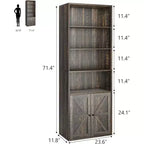 71.4 Libreria grigia con ante, Scaffale in stile industriale rustico a 6 ripiani, Mobile contenitore profondo con espositore, Confezione da 2