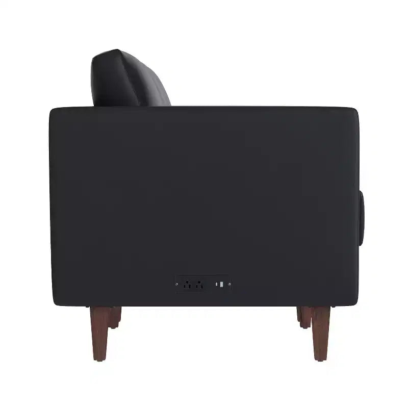 Divano da reception HERCULES Artemis imbottito con 4 prese CA/2 porte USB/2 porte USB-C e gambe in legno di noce con piedini regolabili
