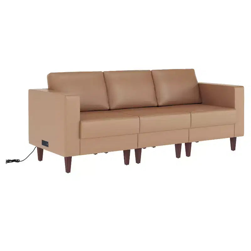 Divano da reception HERCULES Artemis imbottito con 4 prese CA/2 porte USB/2 porte USB-C e gambe in legno di noce con piedini regolabili