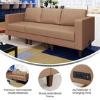 Divano da reception HERCULES Artemis imbottito con 4 prese CA/2 porte USB/2 porte USB-C e gambe in legno di noce con piedini regolabili