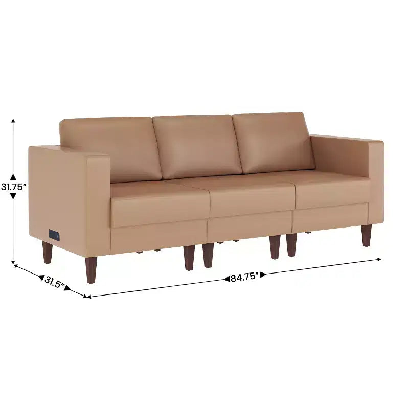 Divano da reception HERCULES Artemis imbottito con 4 prese CA/2 porte USB/2 porte USB-C e gambe in legno di noce con piedini regolabili