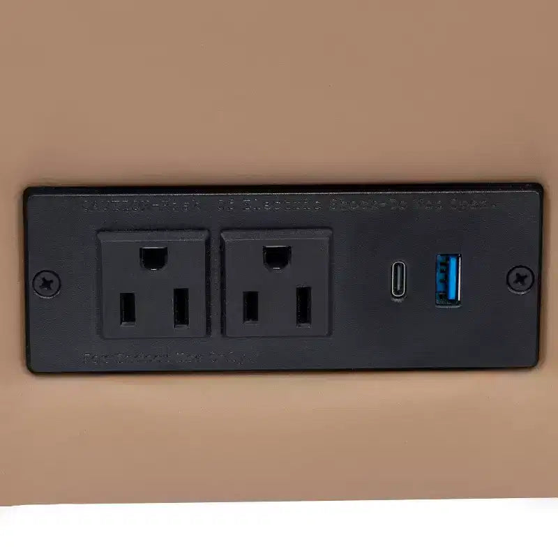 Divano da reception HERCULES Artemis imbottito con 4 prese CA/2 porte USB/2 porte USB-C e gambe in legno di noce con piedini regolabili