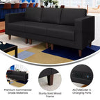 Divano da reception HERCULES Artemis imbottito con 4 prese CA/2 porte USB/2 porte USB-C e gambe in legno di noce con piedini regolabili
