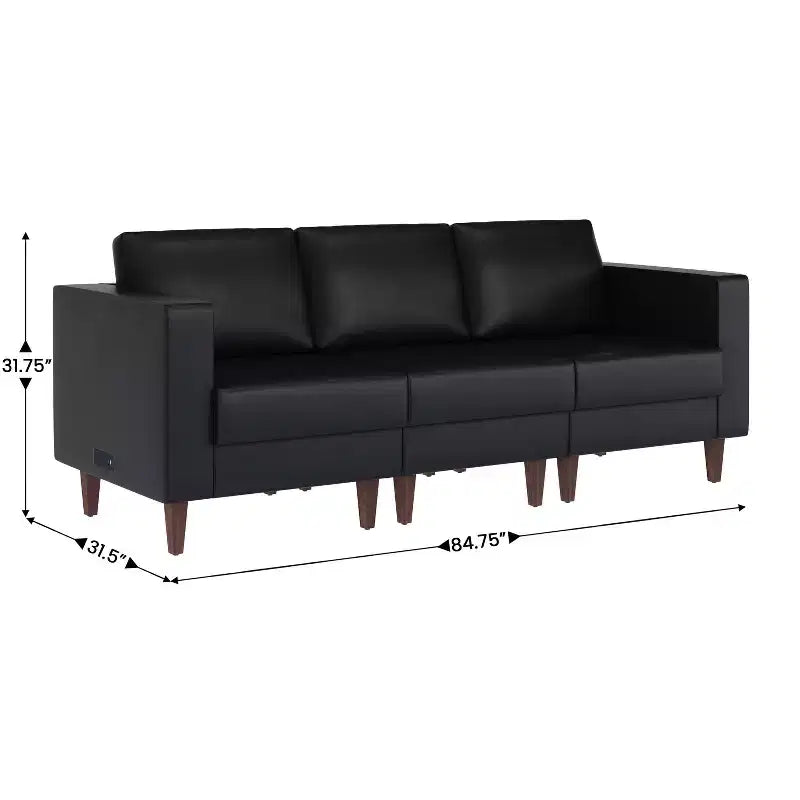 Divano da reception HERCULES Artemis imbottito con 4 prese CA/2 porte USB/2 porte USB-C e gambe in legno di noce con piedini regolabili