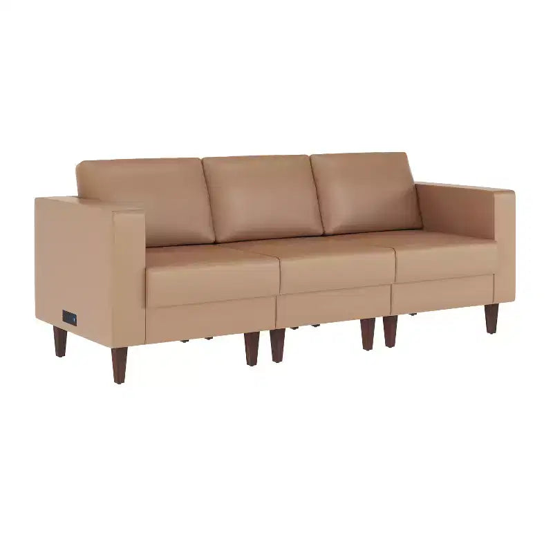 Divano da reception HERCULES Artemis imbottito con 4 prese CA/2 porte USB/2 porte USB-C e gambe in legno di noce con piedini regolabili