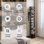 Scarpiera sottile a 10 livelli alta 157 cm con ganci laterali per ingresso, camera da letto e armadio, contiene 10-20 paia