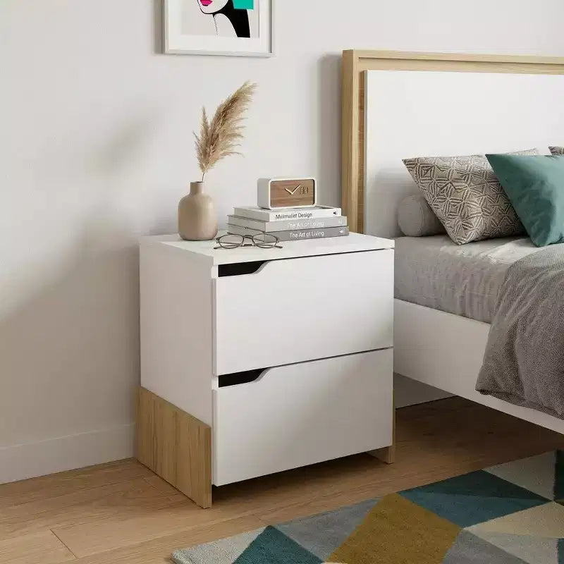 Comodino a due cassetti bianco e legno naturale (20)