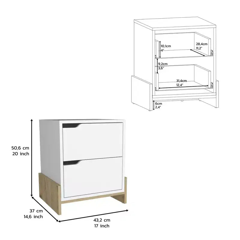 Comodino a due cassetti bianco e legno naturale (20)