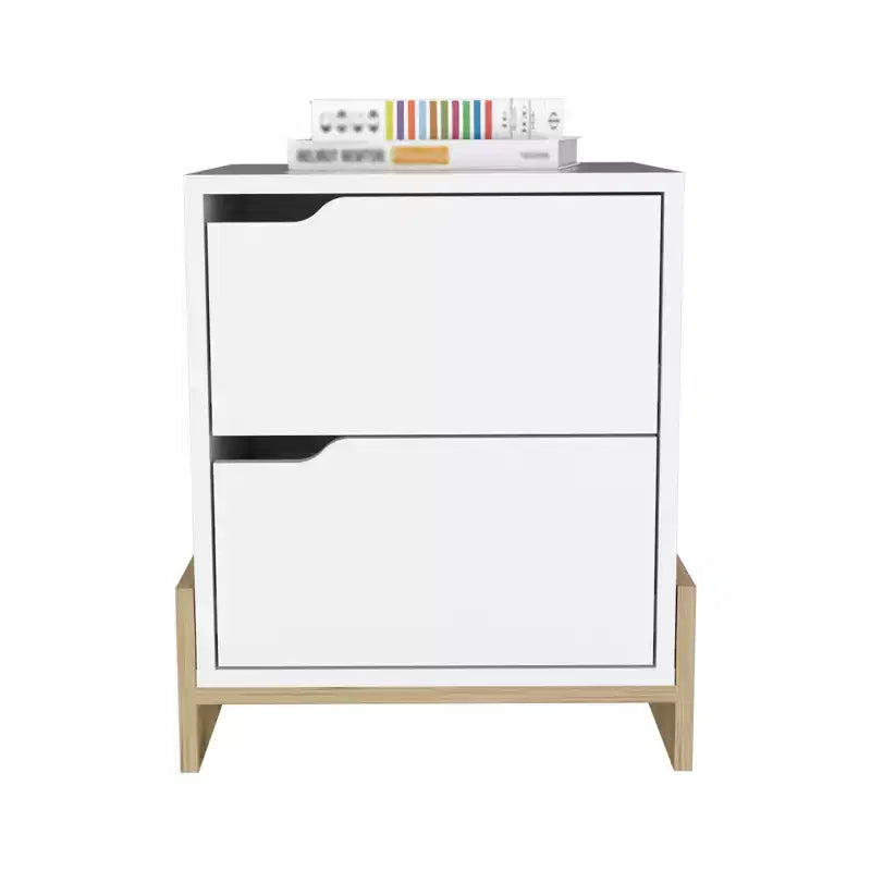 Comodino a due cassetti bianco e legno naturale (20)