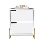 Comodino a due cassetti bianco e legno naturale (20)