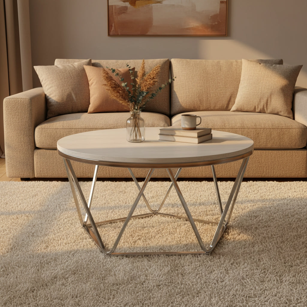 HomeRoots 33 Silver Manufactured Wood And Metal Round Coffee Table