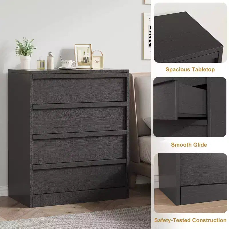 Comodino da 3/4 Cassetti per Camera da Letto, Comodino a 3 Cassetti con Ampio Spazio Contenitore, Piccolo Comò Moderno per Ingresso