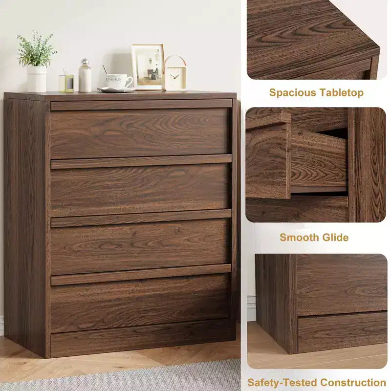 Comodino da 3/4 Cassetti per Camera da Letto, Comodino a 3 Cassetti con Ampio Spazio Contenitore, Piccolo Comò Moderno per Ingresso