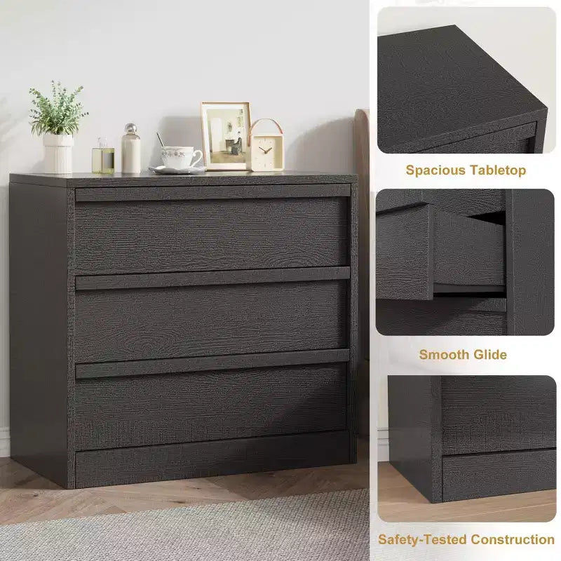 Comodino da 3/4 Cassetti per Camera da Letto, Comodino a 3 Cassetti con Ampio Spazio Contenitore, Piccolo Comò Moderno per Ingresso