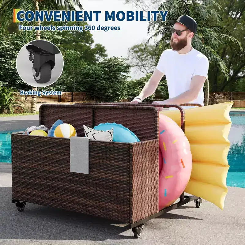Organizzatore porta-oggetti galleggianti per piscina resistente, caddy in rattan PE a 2 scomparti, impermeabile e resistente ai raggi UV con braccioli