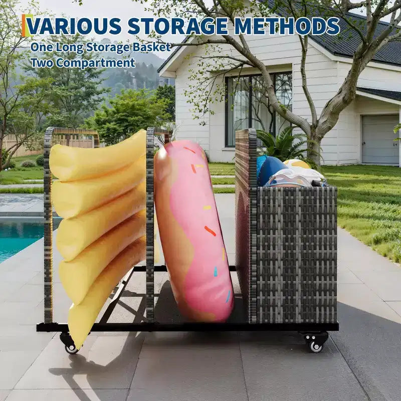 Organizzatore porta-oggetti galleggianti per piscina resistente, caddy in rattan PE a 2 scomparti, impermeabile e resistente ai raggi UV con braccioli