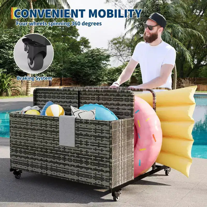 Organizzatore porta-oggetti galleggianti per piscina resistente, caddy in rattan PE a 2 scomparti, impermeabile e resistente ai raggi UV con braccioli