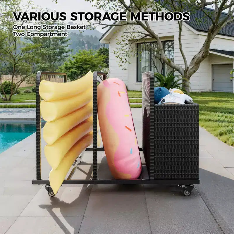 Organizzatore porta-oggetti galleggianti per piscina resistente, caddy in rattan PE a 2 scomparti, impermeabile e resistente ai raggi UV con braccioli