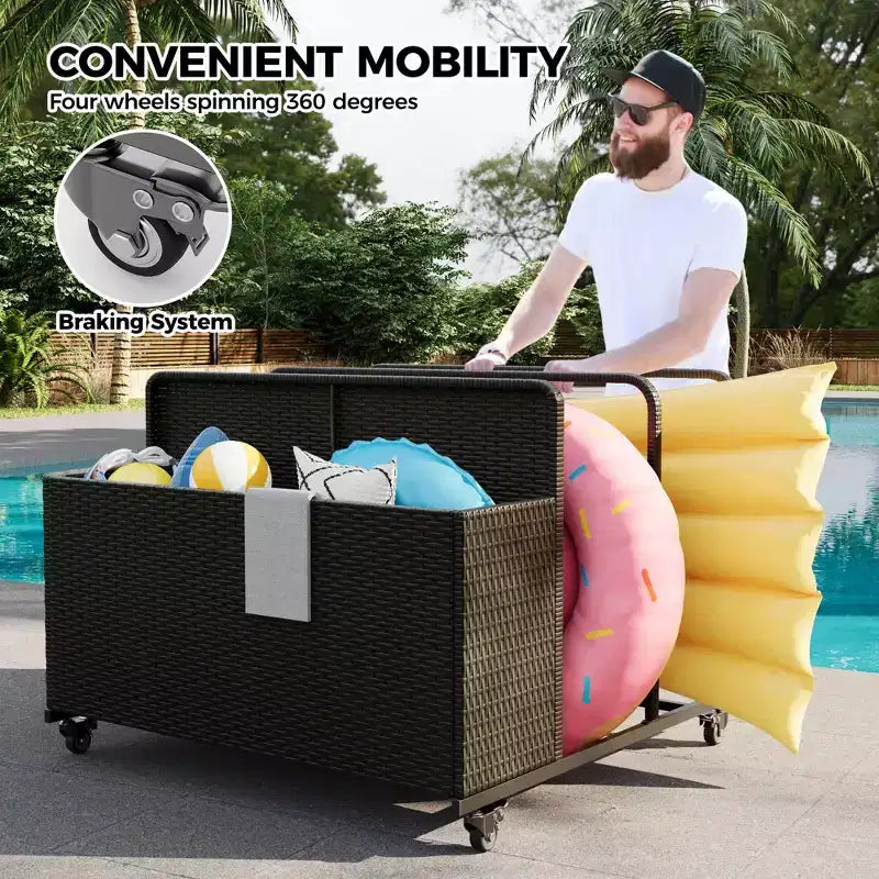 Organizzatore porta-oggetti galleggianti per piscina resistente, caddy in rattan PE a 2 scomparti, impermeabile e resistente ai raggi UV con braccioli