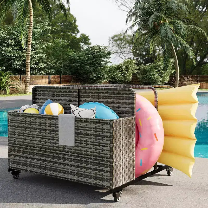 Organizzatore porta-oggetti galleggianti per piscina resistente, caddy in rattan PE a 2 scomparti, impermeabile e resistente ai raggi UV con braccioli