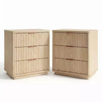 Modern Nightstand Set of 2 with Charging Station, Wood Bedside Table with 3 Drawers End Table for Bedroom