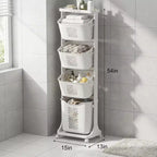 Cesto portabiancheria a 4 livelli su rotelle con cestelli rimovibili e ruote, Carrello organizer per lavanderia e bagno