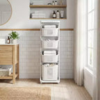Cesto portabiancheria a 4 livelli su rotelle con cestelli rimovibili e ruote, Carrello organizer per lavanderia e bagno