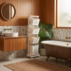 Cesto portabiancheria a 4 livelli su rotelle con cestelli rimovibili e ruote, Carrello organizer per lavanderia e bagno